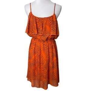 Carmela Orange and Blue Ruffle Neckline Casual Sleeveless Dress